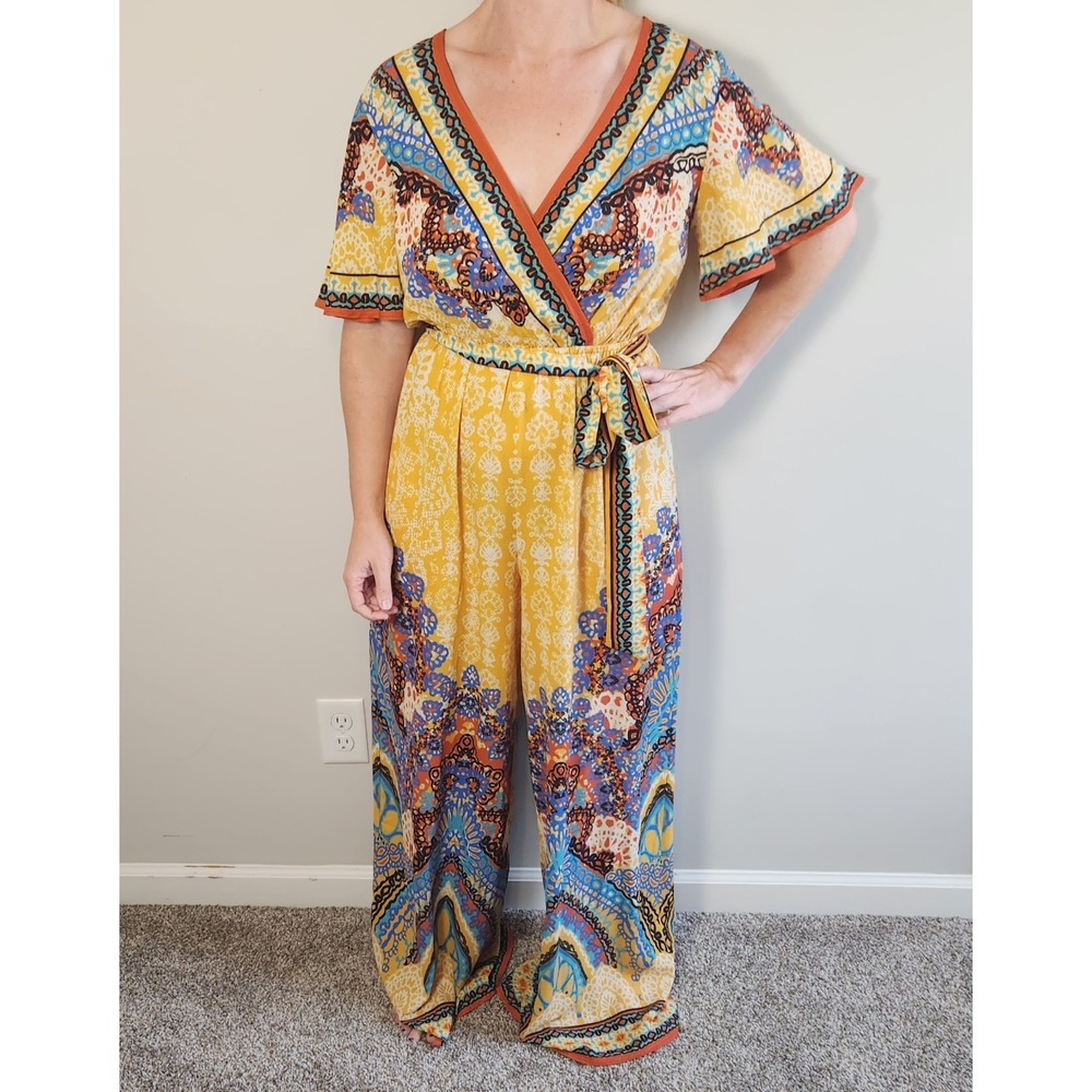 Flying Tomato Yellow Multi-Color Wrap Jumpsuit